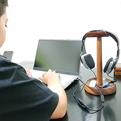 Headphone Stand, Solid Acacia Wood Headset Holder with Tray, Desk Organizer | Solid acacia wood headset stand with tray for gaming, home office, headphones, headsets, accessories & workspace organization - style: Single Headset Holder