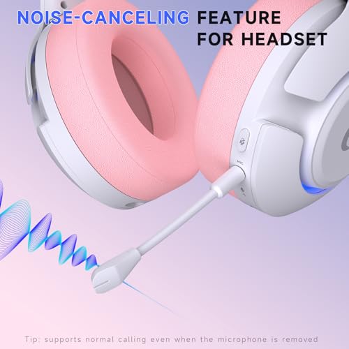 syndesmos Wireless PS5 Headset, 2.4GHz Gaming Headset for PS5, PC, Switch, Bluetooth 5.3 Headphones with Noise Canceling Mic, 7.1 Surround Sound, Low-Latency, 45H Battery, Pink - color: Pink