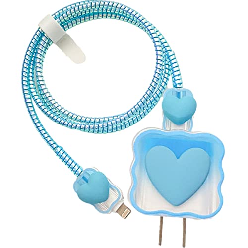 ZOSTLAND 5 in 1 DIY 18W 20W Heart Shape Protector Data Cable USB Charger Line Earphone Wire Saver Organizer Compatible with iPhone 11 12 13 14 15 Pro Max - color: Love Blue