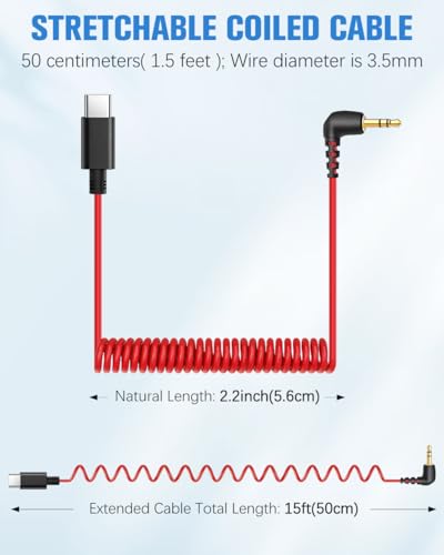 Microphone Adapter Mic Cable for Rode Wireless Pro GO 2 / ME USB C to 3.5mm Coiled Cable for Hollyland Lark M1 / M2 / MAX / 150 / MAX Duo DAC Android iPhone 15 17 Pro Max 16e 15 Plus Phones ﻿