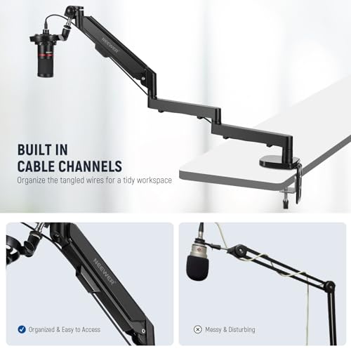 NEEWER Low Profile Mic Arm Desk Mount, 360° Swivel Boom Arm with Pneumatic Damping Adjustable, Cable Management, Compatible with Shure MV7 SM7B Blue Yeti Gaming Streaming Podcast Microphone, MS002 | Boom Arm, Adjustable, Cable Management, Compatible with