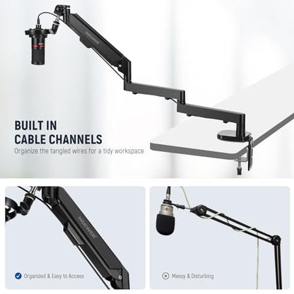 NEEWER Low Profile Mic Arm Desk Mount, 360° Swivel Boom Arm with Pneumatic Damping Adjustable, Cable Management, Compatible with Shure MV7 SM7B Blue Yeti Gaming Streaming Podcast Microphone, MS002 | Boom Arm, Adjustable, Cable Management, Compatible with