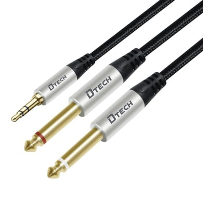 DTECH 3ft 3.5mm to 1/4 Adapter Audio Stereo Cable TRS 1/8 to Dual Quarter Inch TS 6.35mm Y Splitter Guitar AMP Aux Cord for Headphones Jack Laptop Speaker Phone Mixer - size: 3ft
