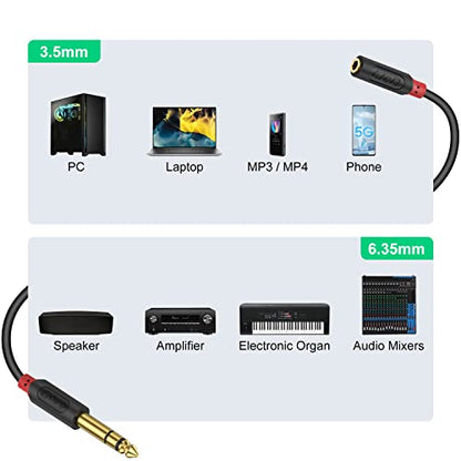 J&D 3.5mm to 1/4 Headphone Adapter Cable, Gold Plated Audiowave Series 3.5mm 1/8 inch Female TRS to 6.35mm 1/4 inch Male TRS Stereo Audio Cable for Mixer Guitar Piano Amplifier Speaker, 15FT - size: 15 Feet