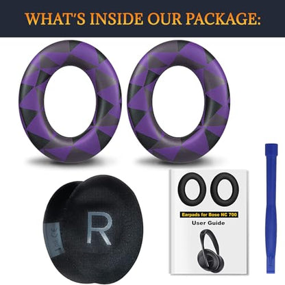 SOULWIT Replacement Earpads for Bose 700 (NC700) Wireless Headphones, Ear Pads Cushions with Softer Protein Leather, High-Density Noise Cancelling Foam, Added Thickness - Purple Black - color: Purple Black