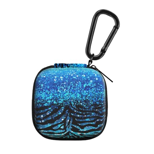 WIRESTER Portable Wireless Headphone Case, Earphone Storage Bag Carrying Case, Earbud Holder with Black Carabiner Compatible with Airpods - Blue Glitter Sparkle with Black Blue Glitter Zebra - color: Blue Glitter Sparkle With Black Blue Glitter Zebra
