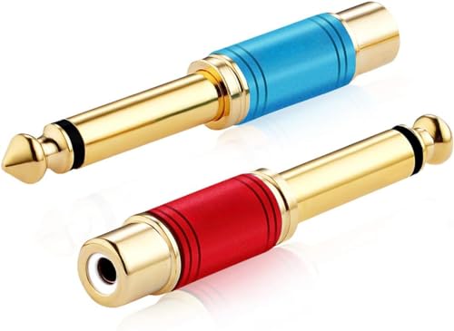 Tisino Female RCA to 1/4 Inch TS Mono Adapter, Multicolor, 2 Pack | Gold Plated Pure Copper RCA to Quarter Inch Jack Connector for Mixer/Amp, TS Mono Male to RCA Female Audio Adapter