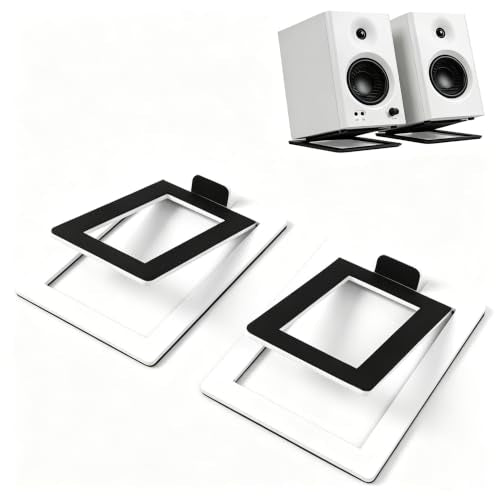 Desktop Sound Stand Base, White, 2PCS/A Pair | Carbon Steel Material, Shock Absorption, Improved Sound Quality, Tilted Design, For PC, Studio & Bookshelf Speakers - color: White