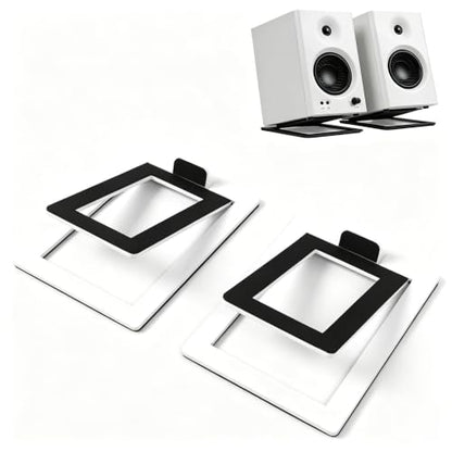 Desktop Sound Stand Base, White, 2PCS/A Pair | Carbon Steel Material, Shock Absorption, Improved Sound Quality, Tilted Design, For PC, Studio & Bookshelf Speakers - color: White