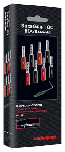 AudioQuest SureGrip® 100 Banana Speaker Connectors - Fits up to 9 AWG Speaker Cables - Gold - Set of 8 - color: Gold