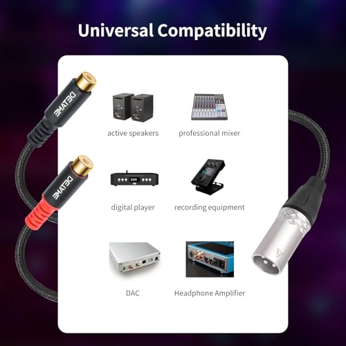 3Pin XLR to 2 RCA Y Splitter Patch Cable,Balance XLR Male to Dual Unbalanced RCA Female Audio Cable Adapter for Speaker Microphone mixer-1Feet