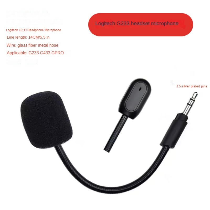 Replacement Microphone ONLY for Logitech G233 Headset Microphone Replacement, Black, 14CM Glass Fiber Metal Cable, 3.5mm Detachable Boom Mic Compatible with G233 G433 GPRO Gaming Headsets