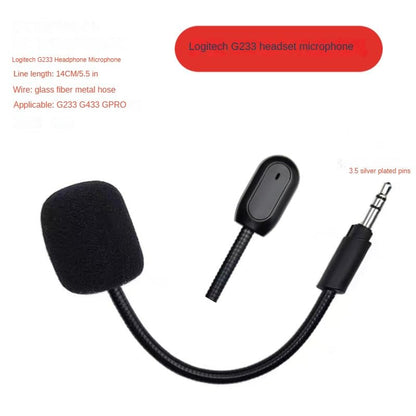 Replacement Microphone ONLY for Logitech G233 Headset Microphone Replacement, Black, 14CM Glass Fiber Metal Cable, 3.5mm Detachable Boom Mic Compatible with G233 G433 GPRO Gaming Headsets