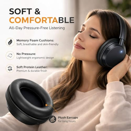 Wireless Noise Cancelling Headphones with 80H Battery, Bluetooth 5.4 Over Ear Headphones for Travel, Work & Calls, Deep Bass, Comfortable Fit