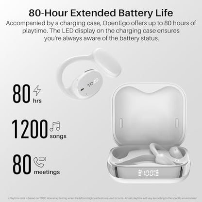 TOZO OpenEgo Open Ear Earbuds 80H Bluetooth 5.3 Headphones Sport Earbuds | Open Ear Structure with Earhooks, 32 EQ Modes, Digital LED Display,HD Clear Calls, Comfort Wear For Running, Travel, Office - color: Snow White