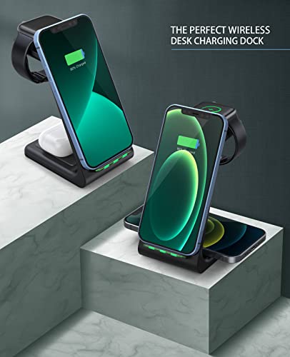 3 in 1 Wireless Charging Station, 2026 Upgraded Fast Desk Charger Station for iPhone 17 16 15 14 13 12 Pro Max Plus, Charger Stand for Apple Watch 10 9 8 7 6 5 4 3 2 SE, Airpods 4 3 2 Pro(Black) - color: B-Black