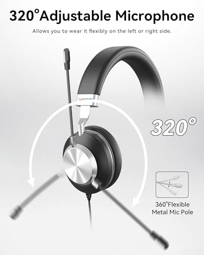 Wantek USB Headset with Microphone for PC, On-Ear Computer Laptop Headphones with Noise Cancelling Mic, Mute, Volume Control for Work, Teams, Zoom, Online Meetings, Home Office (USB+USB-C+3.5mm) - color: Black