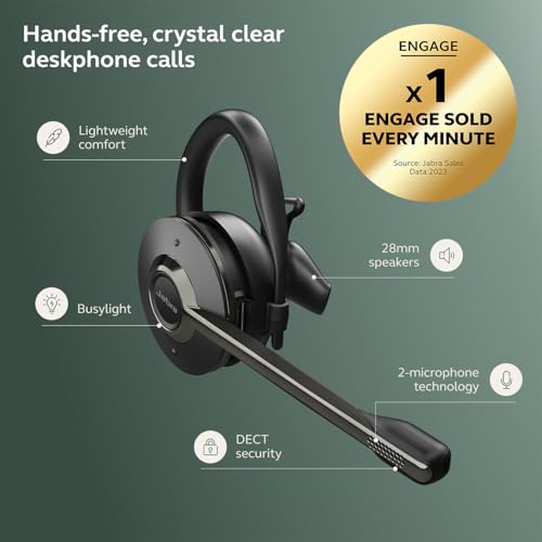 Jabra Engage 45 SE (Second Edition) Wireless Convertible Headphone - Bluetooth, Noise-Canceling Microphone, 9 Hour Battery Life, Dual Connectivity, MS Teams Certified, Supports Other Platforms, Black - style: Convertible
