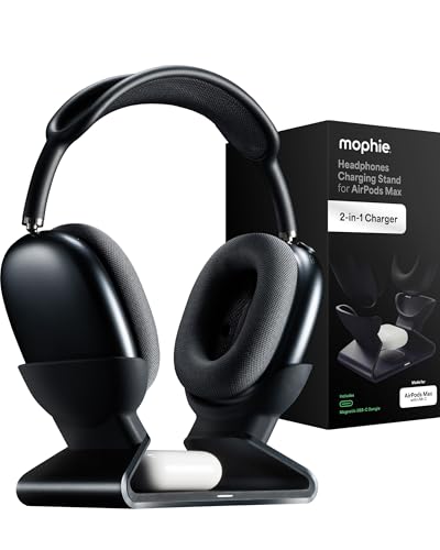 Mophie Max Dual Charging Stand for AirPods Max Headphones – Auto Sleep Mode, Premium Anti-Scratch Design, Magnetic USB-C for Effortless Alignment, Charges AirPods & Qi Devices