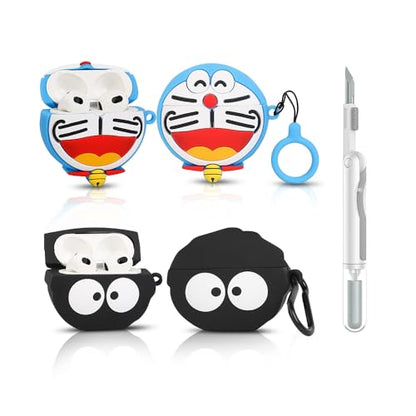 (2Pack+Cleaner Pen) XMBYGY Case for Apple AirPods 3rd Generation Wireless Earbuds with Cleaning Pen Kit, Silicone Cute Charging Case Shockproof Protective Cover and Carabiner for AirPods 3 (A+BKelf) - color: A+BKelf