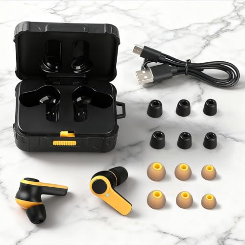 Bluetooth 6.0 Jobsite Earbuds, Heavy Duty True Wireless Ear Buds | 70H Playtime, IP56 Waterproof, 30dB SNR Noise Cancelling, ENC, Construction with 12pcs Earplugs