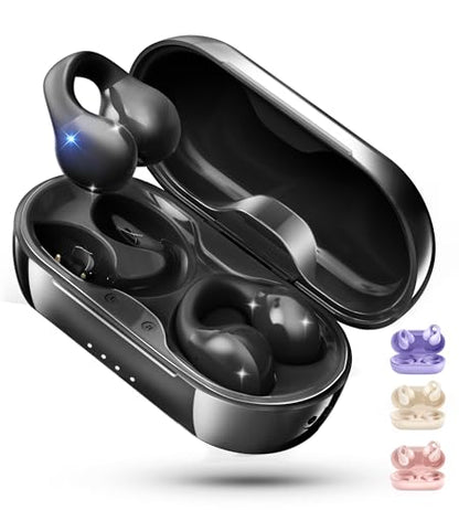 King Lucky i21 Open Ear Clip On Earbuds Wireless Bluetooth Ear Clip Headphones with Mic,Noise Cancelling, Waterproof IPX4,for Small Ears,Perfect for Running,Sports,Glasses Wearers (Black) - color: Black