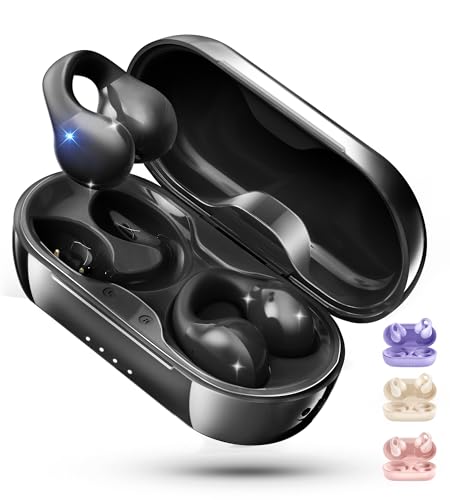 King Lucky i21 Open Ear Clip On Earbuds Wireless Bluetooth Ear Clip Headphones with Mic,Noise Cancelling, Waterproof IPX4,for Small Ears,Perfect for Running,Sports,Glasses Wearers (Black) - color: Black