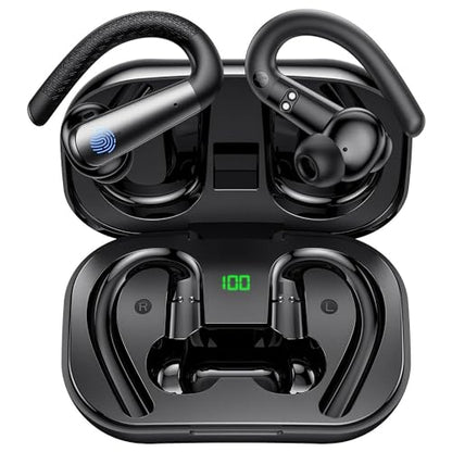 Earbuds for Alcatel Axel - Bluetooth Headphones with Earhooks Waterproof IPX6 Sports Workout Earbuds with LED Display for Gym Running Exercise Fitness with Mic - Black