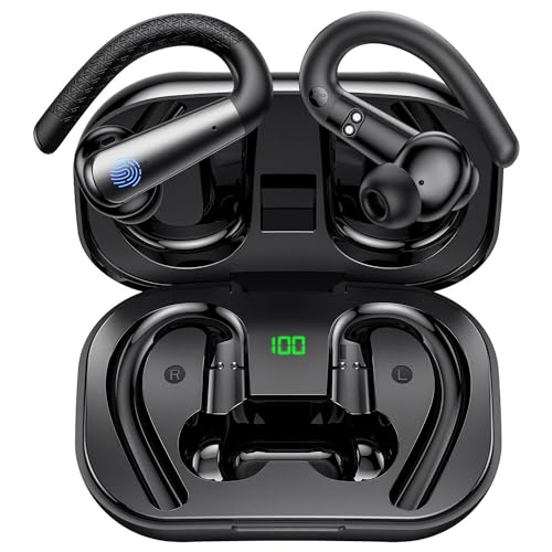 Earbuds for Punkt MC02 - Bluetooth Headphones with Earhooks Waterproof IPX6 Sports Workout Earbuds with LED Display for Gym Running Exercise Fitness with Mic - Black
