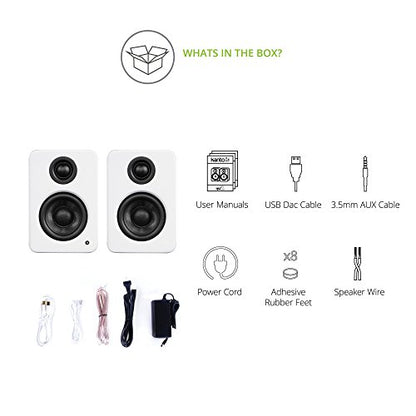Kanto YU2GW PC Gaming Desktop Speakers | 3" Composite Drivers | 3/4" Silk Dome Tweeter | Class D Amplifier | 100 Watts | Built-in USB DAC | Subwoofer Output | Pair | Gloss White - color: Gloss White
