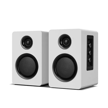 Computer Speakers, Bluetooth 5.3, USB-C, AUX/RCA, 3-Inch Woofer, White | A 3-inch carbon fiber woofer and 1-inch silk dome tweeter in wood cabinets. For PCs, turntables, TVs, gaming and music. - color: White