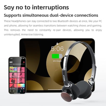 FiiO EH11 Retro On-Ear Bluetooth Headphones, LDAC Hi-Res Wireless, Lightweight 92g, 30H Playtime, Dual Device Connection, App EQ & Gaming Mode, Built-in Mic, Transparent Black - color: Transparent Black