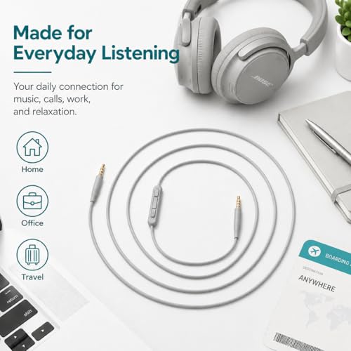 Gokotta Replacement Audio Cable Cord, 3.5mm to 2.5mm Aux Wire in line Mic Volume-Control for Bose QuietComfort QC45 QC35II QC35 QC25 NC700 OE2 Soundtrue Headphones (Grey)