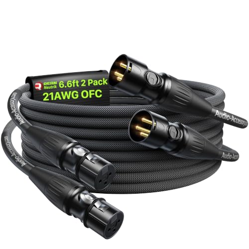 6.6ft 2 Pack XLR Cables, Gold Plated Connectors from Rean-Neutrik Sub Brand, Kevlar-Reinforced Nylon Braided Mic Cable, OFC Shielded XLR Microphone Cable for Shure, Rode, Samson, Focusrite, Cloud etc | Neutrik REAN Gold-Pin Connector, Kevlar-Reinforced He