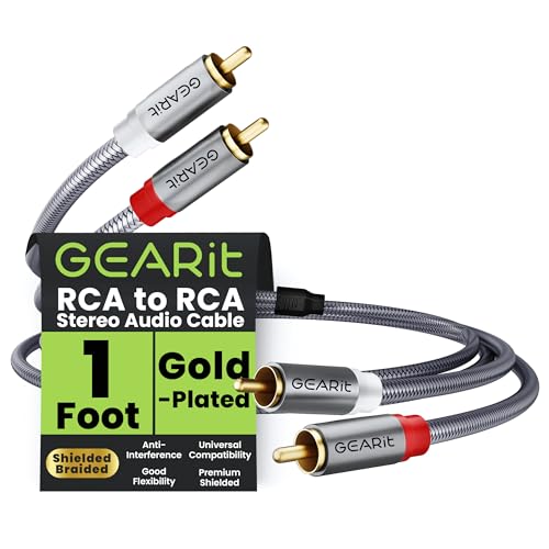 GEARit RCA Cables 1ft OFC, RCA Cables Car Audio with Dual Shielding & Gold-Plated Connectors, RCA Cable for Subwoofer Cable, Hi-Fi System, Amplifier, Active Speakers, Gaming Consoles - size: 1 Feet