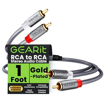 GEARit RCA Cables 1ft OFC, RCA Cables Car Audio with Dual Shielding & Gold-Plated Connectors, RCA Cable for Subwoofer Cable, Hi-Fi System, Amplifier, Active Speakers, Gaming Consoles - size: 1 Feet