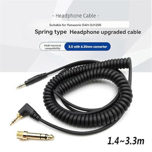 EAH-DJ1200 Cable, Replacement Spring Coiled Audio Cable with 6.35mm Gold-Plated Connection Adapter for Technics EAH-DJ1200 Headphones (11.5ft/350cm)