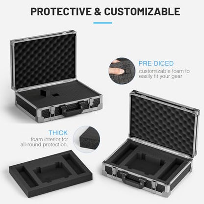 Phenyx Pro Medium Carrying Case with Customizable Pre-Diced Foam | Aluminum Alloy Frame, Protective Gear Storage, Wireless Mic Systems, Camera Gear Transport - size: Medium (17.1×12.6×4.1 Inch)
