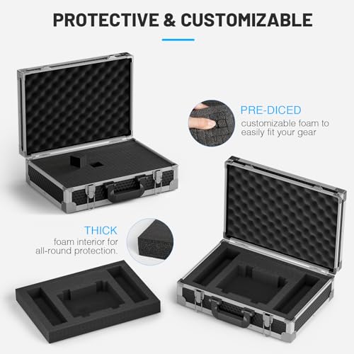 Phenyx Pro Medium Carrying Case with Customizable Pre-Diced Foam | Aluminum Alloy Frame, Protective Gear Storage, Wireless Mic Systems, Camera Gear Transport - size: Medium (17.1×12.6×4.1 Inch)