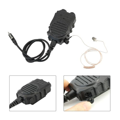 Tubeless 3.5mm Earpiece+PTT Hand Speaker Mic Kit w/ 2Pin K Plug,7.0mm Tactical Headset Jack for Clear Communication (Speaker Mic + Earpiece, Black) - color: Black, style: Speaker Mic + Earpiece