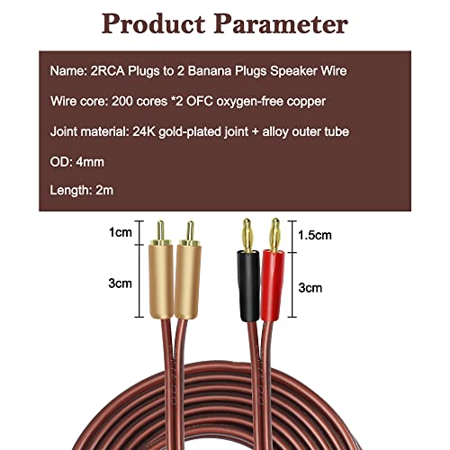 MEIRIYFA 2RCA Plugs to 2 Banana Plugs Speaker Wire, Dual Banana Plug to RCA Male Plug OFC HiFi Speaker Cable for Speaker Subwoofer - 2M