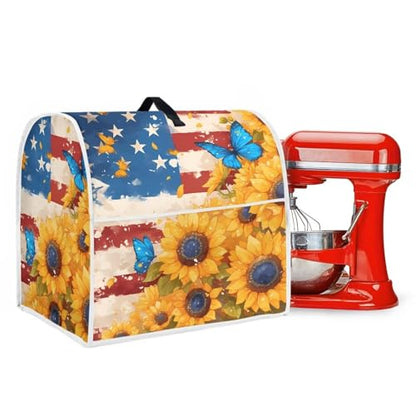 Mixer Cover with Pockets American Flag Sunflower Stain Resistant Dustproof Washable Kitchen Mixer Accessories Coffee Maker Cover - color: American Flag Sunflower-, size: L