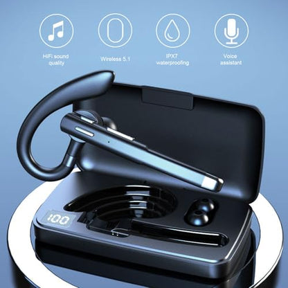 Pomya Single Ear Bluetooth Headset with Noise Cancelling Dual Mic, IPX7 Water Proof, 180 Rotatable, 64H Talk Time, LED Display for Truck Drivers Business Calls