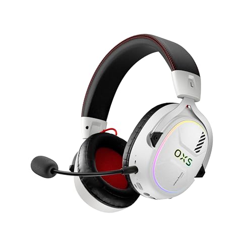 OXS Storm G2 Wireless Gaming Headsets, 7.1 Virtual Surround Sound, 3 EQ Modes, 2.4G Low Latency, 50mm Driver, 40H Playtime, RGB Light, Bluetooth 5.3, Compatible with PC, Console, Mobile, White - color: White