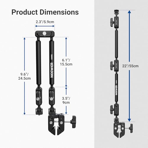 NEEWER Basics Magic Arm Table Stand, 55 cm Microphone Arm Overhead Mobile Phone Holder Desk with 1/4" 3/8" Threads for ARRI, for DSLR Action Cam Webcam Mic LED Light for Video Reinforcement, UA061 - style: UA061