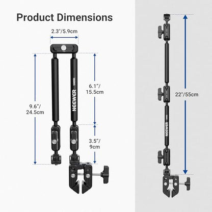 NEEWER Basics Magic Arm Table Stand, 55 cm Microphone Arm Overhead Mobile Phone Holder Desk with 1/4" 3/8" Threads for ARRI, for DSLR Action Cam Webcam Mic LED Light for Video Reinforcement, UA061 - style: UA061