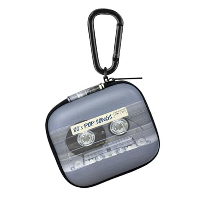 WIRESTER Portable Headphone Case, Earphone Storage Bag Carrying Case, Earbud Holder with Carabiner Compatible with Raycon Fitness Bluetooth True Wireless Earbuds - Retro Clear Cassette Tape Pop Songs - color: Retro Clear Cassette Tape Pop Songs