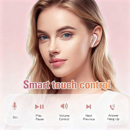 Xmenha True Wireless Earbuds Bluetooth 5.3 with Microphone for Working Out Noise Canceling Blue Tooth Ear Buds Deep Bass TWS Wireless Earphones with Charging Case in Ear Headphone for iPhone Android - color: Pink