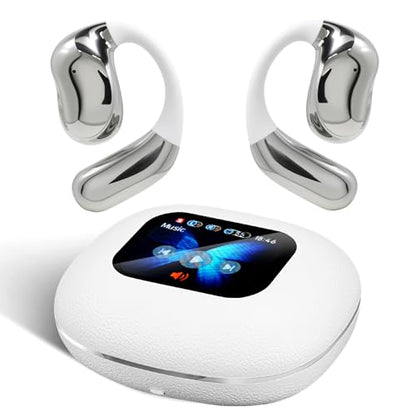 Open Ear Headphones with Touchscreen, Over Ear Bluetooth Earbuds, White - color: White