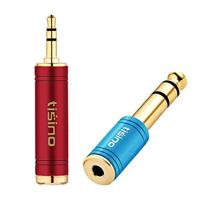 Tisino Headphone Adapter Kit, 1/4" to 1/8" Stereo Adapter, Red & Blue, 2PCS | 3.5mm to 6.35mm & 6.35mm to 3.5mm Aux Converter for Amp, Guitar, Piano, Speaker, Gold-Plated Stereo Audio Jack Adapter - size: Red & Blue